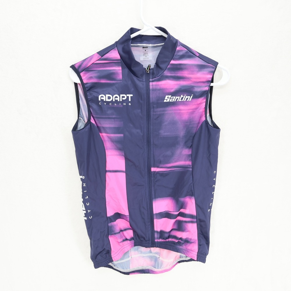 Santini Adapt Cycling Vest Mens Small Blue Pink Full Zip Made in Italy Gilet